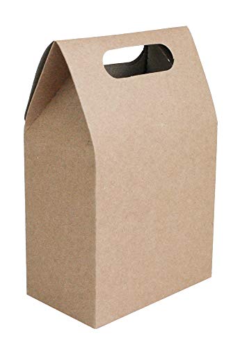 Emartbuy Bolsa de Regalo Papel Fuerte Levántate, 15 cm x 10 cm x 6 cm, Bolso Kraft Marrón Caja de Galletas Dulces Con Ventana Transparente - Paquete de 12