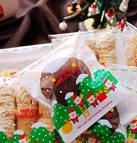 Emorias 100Pcs Bolsa de Embalaje Navidad Santa Claus Galletas Dulces Bolsitas para Envolver Verde Almacenamiento Regalo - 10 * 10+3CM