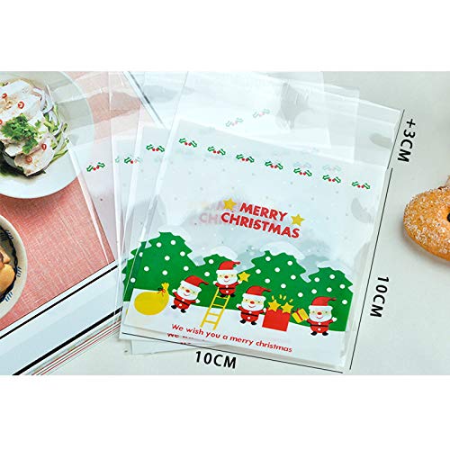 Emorias 100Pcs Bolsa de Embalaje Navidad Santa Claus Galletas Dulces Bolsitas para Envolver Verde Almacenamiento Regalo - 10 * 10+3CM