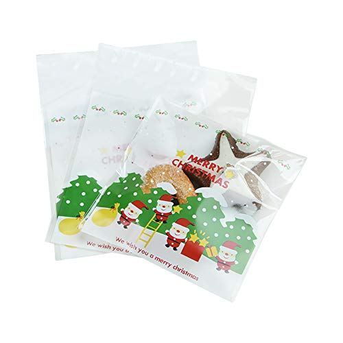 Emorias 100Pcs Bolsa de Embalaje Navidad Santa Claus Galletas Dulces Bolsitas para Envolver Verde Almacenamiento Regalo - 10 * 10+3CM