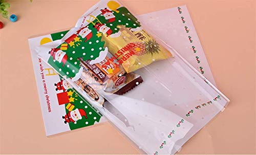 Emorias 100Pcs Bolsa de Embalaje Navidad Santa Claus Galletas Dulces Bolsitas para Envolver Verde Almacenamiento Regalo - 10 * 10+3CM