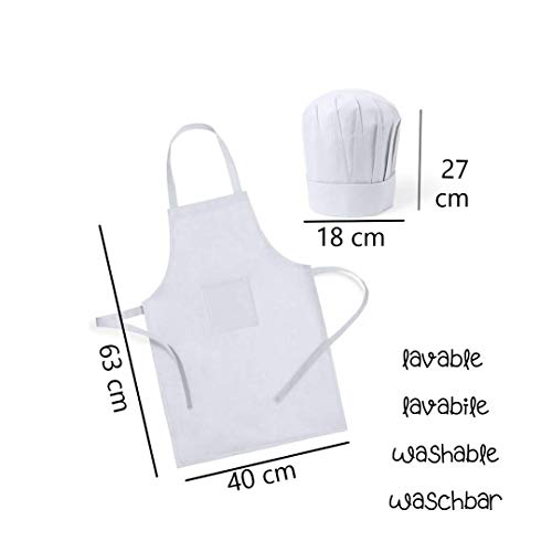 Emotiset Lote de 24 Delantales y 24 Gorros de Cocina Infantiles para niños Blancos.Kit de Cocinero Chef Infantil. Util en talleres Infantiles, cumpleaños, concursos, como Disfraz de Cocinero