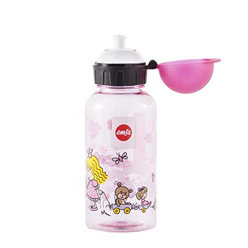 Emsa 518122 - Botella hermética con diseño de Princesas, Capacidad de 0.4 l, antiderrame con Piezas fáciles de Limpiar, Ligeras y fáciles de manipular para niños