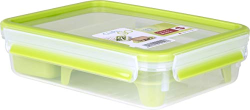 Emsa Clip&Go Brunchbox - Recipiente hermético de plástico con soporte de rejilla para crear 2 alturas una para el aperitivo y otra con rejilla ideal para sólidos como bocadillos, rectangular, 1,20 L