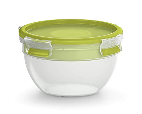 Emsa Clip&Go Saladbox - Recipiente hermético de plástico 0,6 L, ensalada Bowl redondo 1 L para ensalada con compartimento para salsas y otros platos, libre de BPA, transporte fácil