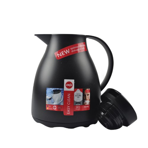 Emsa Easy Clean Jarra Térmica, Plástico, Negro, 1 L, 1 Unidad