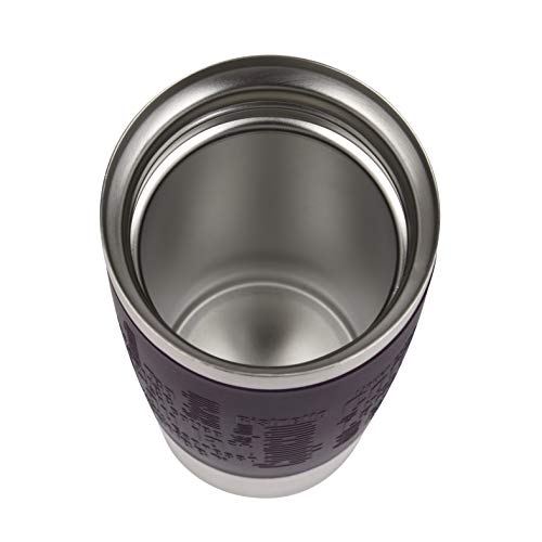 Emsa Travel Mug - Taza térmica de 0.36 l, mantiene calor 4 h y frío 8 h, acero inoxidable con base antideslizante y zona de agarre de silicona con letras grabadas, color lila