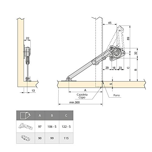 Emuca 1275707 Compás retenida para puerta abatible de mueble con accesorios, pack de 2 unidades