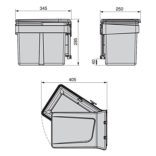 Emuca 8935423 Contenedor de basura incorporado para gabinete con tapa automática, gris antracita, 15 litros