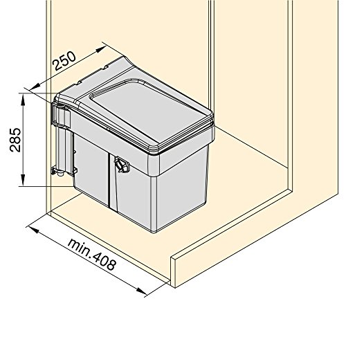 Emuca 8935423 Contenedor de basura incorporado para gabinete con tapa automática, gris antracita, 15 litros