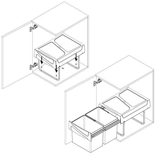 EMUCA - Cubos de Basura con fijación Inferior para Cocina, 2 contenedores de Reciclaje extraibles de 15 L, Capacidad Total 30L (2 x 15 L), Acero y plástico, Gris Antracita.