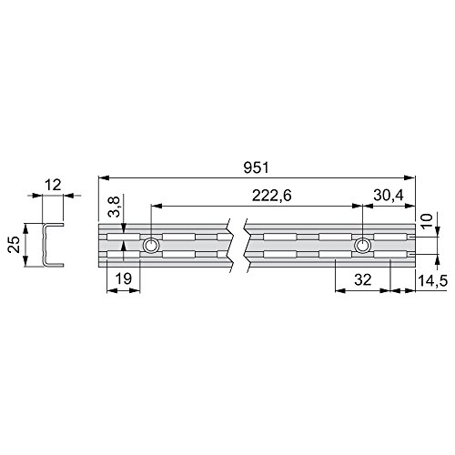 EMUCA Perfil Cremallera estanteria Blanco, perforación Doble 32mm para escuadras de Estante, L 951mm, Pack de 10 Piezas