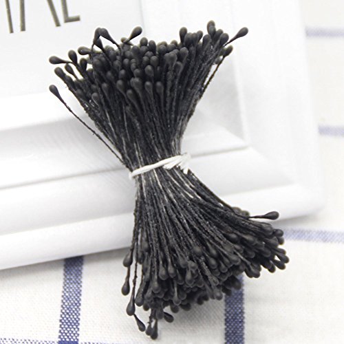 EMVANV 430pcs 0,1 mm Mini Pistil Flores Artificiales, doble punta DIY hecho a mano cabeza suministros para boda fiesta decoración para el hogar accesorios, negro, Tamaño libre