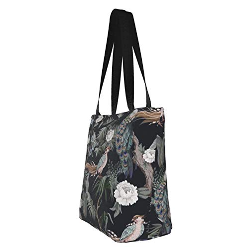 En estilo chinoiserie con cigüeñas, pájaros y peonías Bolso de mano de lona con bolsillo interior Adorable bolso de mano grande para playa, envío, comestibles, libros