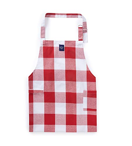 Encasa Homes Delantal de Cocina Ajustable con Bolsillos y toallero - 31 x 25 Inch - Algodón ecológico, Hogar y el Restaurante, Hombres, Mujeres, Cocina, Hornead - Los cheques búfalos Rojos