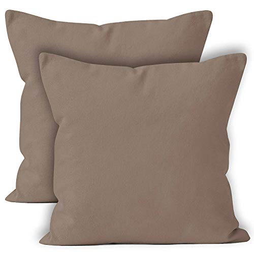 Encasa Homes Fundas de Cojines 2 Piezas (60 x 60 cm) - Beige - Lona de algodón teñida Forma sólida, Decorativa, Grande y Colorida, Lavable Funda Almohada para Sala de Estar, Dormitorio