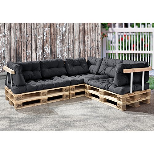 [en.casa] Set de 11 Cojines para sofá-palé - Cojines de Asiento + Cojines de Respaldo Acolchados [Gris Oscuro] para europalé In/Outdoor