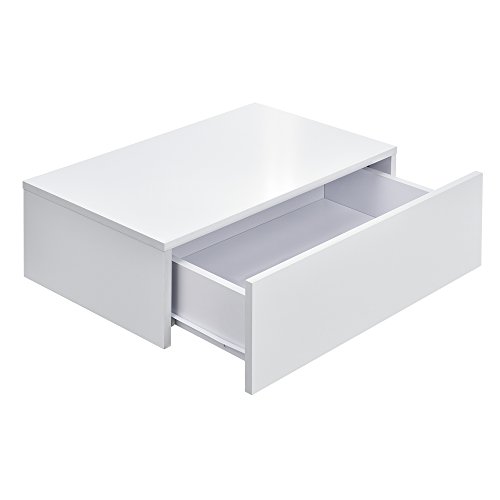 [en.casa] Set de 2 Mesitas de Noche de Pared con cajón - Lacado Brillo Blanco - 46x30x15cm