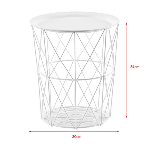 [en.casa] Set de 3X Cestas de Metal con bandejas extraíbles Mesa Baja Mesa Auxiliar para Almacenar Mesas de té y café Mesas de Centro Blanco