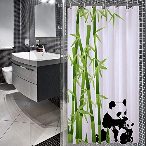 Encozy - Cortina de ducha impermeable, resistente al moho, cortina de baño lavable con 12 ganchos, poliéster, panda, 90 x 180 cm