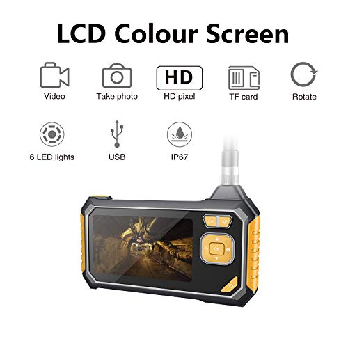 Endoscopio Industrial 5m Full HD 1080P, Cámara de Inspección con Tarjetas MicroSD 8GB, Pantalla LCD a Color de 4.3 Pulgadas, USB Recargable, Impermeable IPX67, 6 Luces LED, 8MM Diámetro para Reparar