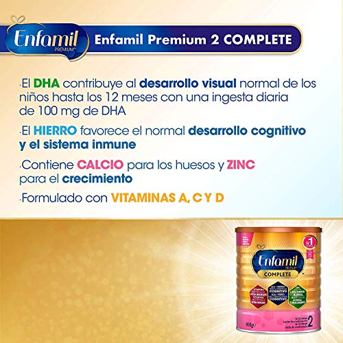 Enfamil Complete 2 - Leche Infantil de Continuación para Lactantes Bebés de 6 a 12 Meses, Pack Mensual 4 latas x 800 gr