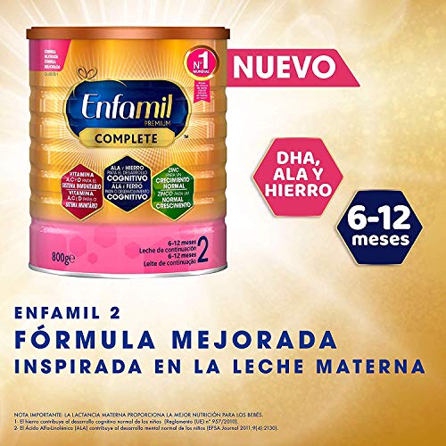 Enfamil Complete 2 - Leche Infantil de Continuación para Lactantes Bebés de 6 a 12 Meses, Pack Mensual 4 latas x 800 gr