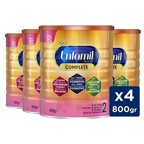 Enfamil Complete 2 - Leche Infantil de Continuación para Lactantes Bebés de 6 a 12 Meses, Pack Mensual 4 latas x 800 gr