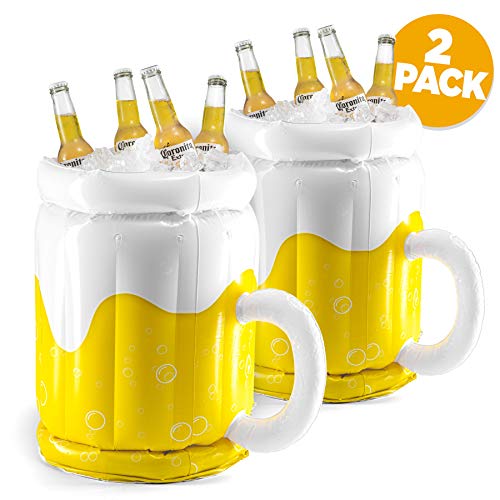 Enfriador inflable de 18", enfriador de cerveza para fiestas, decoraciones para fiestas de verano, jarra de cerveza inflable para fiestas en la piscina en la playa (paquete de 2)