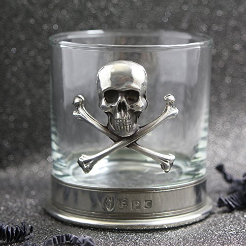 English Pewter Company TUM07 - Vaso de cristal para whisky, diseño de calavera y cruz de huesos.