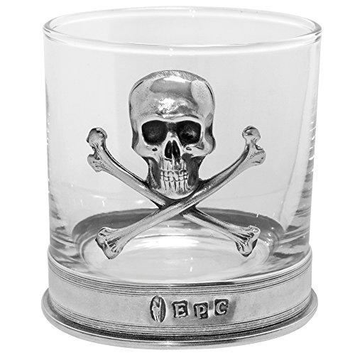 English Pewter Company TUM07 - Vaso de cristal para whisky, diseño de calavera y cruz de huesos.