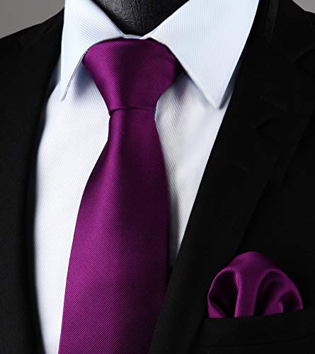 Enlision Juego de corbata cuadrada y corbata de bolsillo en color lila macizo para hombre