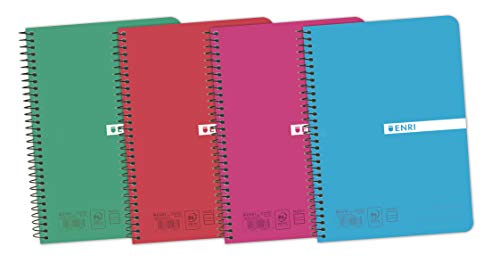 Enri Status 400073983 - Pack de 5 cuadernos espiral, tapa plástico translúcido, 4º