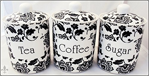 Envases para café, té y azúcar con diseño florentino, de color blanco hueso (porcelana china), decorados a mano en el Reino Unido - -