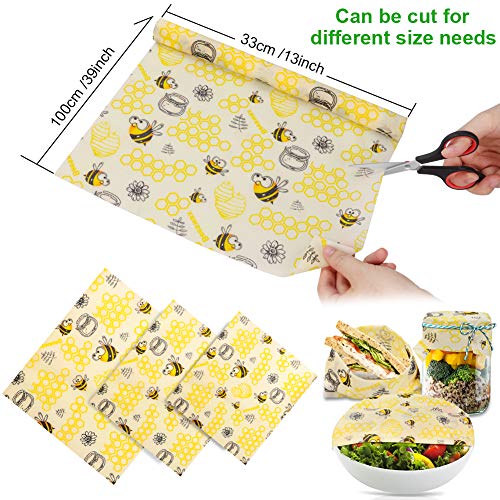 Envolturas de Alimentos Cera de Abejas, Papel de Cera de Abeja Mantiene Alimentos Fresco para Sándwich, Queso, Frutas etc. Reutilizable Envolver,Lavables,Eco Friendly, Zero Waste. (100x33cm)