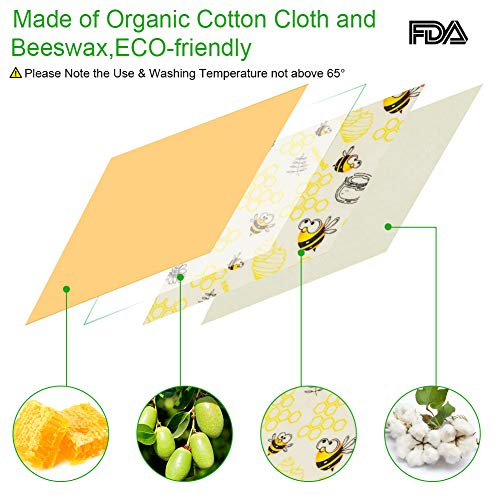 Envolturas de Alimentos Cera de Abejas, Papel de Cera de Abeja Mantiene Alimentos Fresco para Sándwich, Queso, Frutas etc. Reutilizable Envolver,Lavables,Eco Friendly, Zero Waste. (100x33cm)