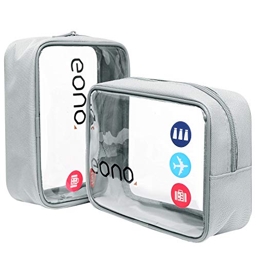 Eono by Amazon - Bolsas de Aseo Transparente Neceser Avion Unisexo Neceseres de Viaje Bolsa de Cosmético Neceser PVC Impermeable Organizador de Viaje, Gris, 2 Pcs