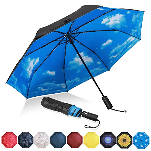 Eono by Amazon - Paraguas Plegable Automático Impermeable, Paraguas de Viaje Compacto a Prueba de Viento, Folding Umbrella, Recubrimiento de Teflón, Dosel Reforzado, Mango Ergonómico, Cielo