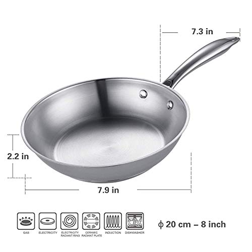 Eono by Amazon Sartén pequeña de acero inoxidable antirrayones sin PFOA con mango resistente al calor y apta para horno y lavavajillas, perfecta para huevos y tortillas, 20 cm, JP-S-2050