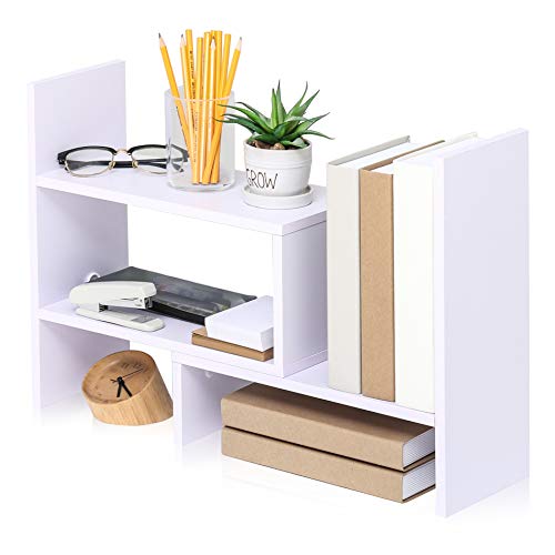 EONO Estantería Organizador de Escritorio DIY Librería Estante Sobremesa Madera Blanco para Oficina Casa 72.4x17x39cm EDT207002WW