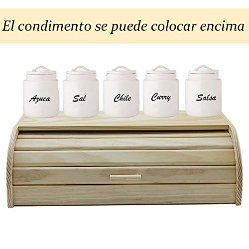 e!Orion Panera de Madera Natural con Tapa Enrollable, Panera o Recipiente de Comida Seca para Almacenamiento de Cocina (48 x 25 x 15 cm)