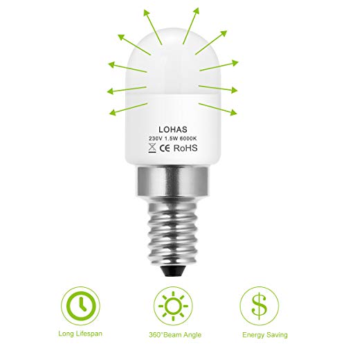 Equivalente a 15W Lámpara Incandescente, LOHAS® E14 LED bombillas, Blanca Fria 6000K, 150 lúmenes, 360 ° ángulo de haz, No Regulable, Luz del refrigerador, 4 Unidades