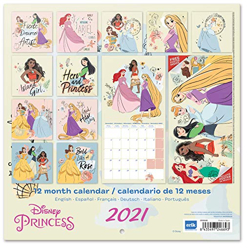 ERIK - Calendario de pared 2021 Princesas Disney, 30x30 cm