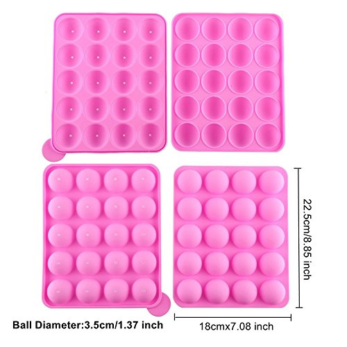 Erlsig Pop Cake Molde de Silicona para Cake Pop, 20 moldes Redondo＋ 120 sticks, silicona bandeja Stick mould, Moldes para bizcoletas, rosa