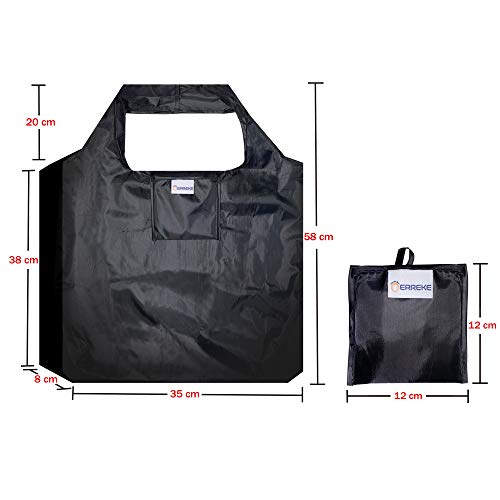 Erreke - Bolsas Reutilizables para la Compra. Plegables. Ecológicas. Polyester Muy Resistente. Alta Capacidad de Carga, Ligeras, higiénicas y Elegantes. Pack de 4 Bolsas. 35x58x8cm. (Negro x4)