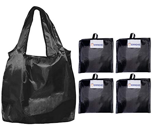 Erreke - Bolsas Reutilizables para la Compra. Plegables. Ecológicas. Polyester Muy Resistente. Alta Capacidad de Carga, Ligeras, higiénicas y Elegantes. Pack de 4 Bolsas. 35x58x8cm. (Negro x4)