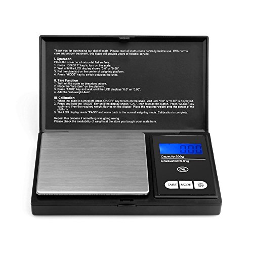 Escala de Bolsillo de precisión - 200g x 0.01g Báscula Digitales de Precisión, Básculas de cocina, Escala de joyería con Pantalla LCD y función de Tara