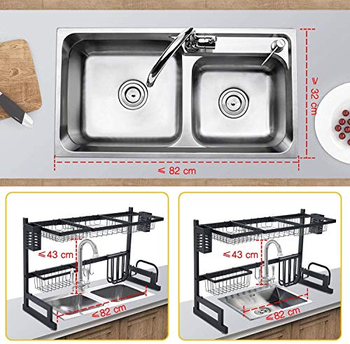 Escurreplatos Kingrack con 2 niveles de gran capacidad, estante organizador para fregadero con ganchos para utensilios de cocina, almacenamiento para platos, cuencos y ollas.