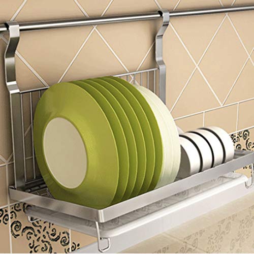 Escurreplatos plegable Gettesy de acero inoxidable para colgar en la cocina, estante organizador de platos – plateado + blanco