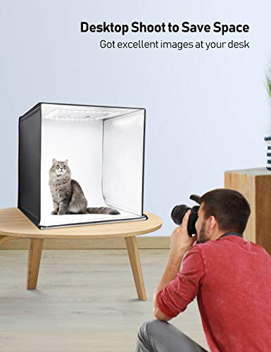 ESDDI Photo Studio Light Box 24"/ 60cm Brillo Ajustable Portátil Plegable Gancho y Loop Stand Profesional Cuadro de Mesa Fotografía Kit de iluminación 156 Luces LED 4 Fondos de Colores